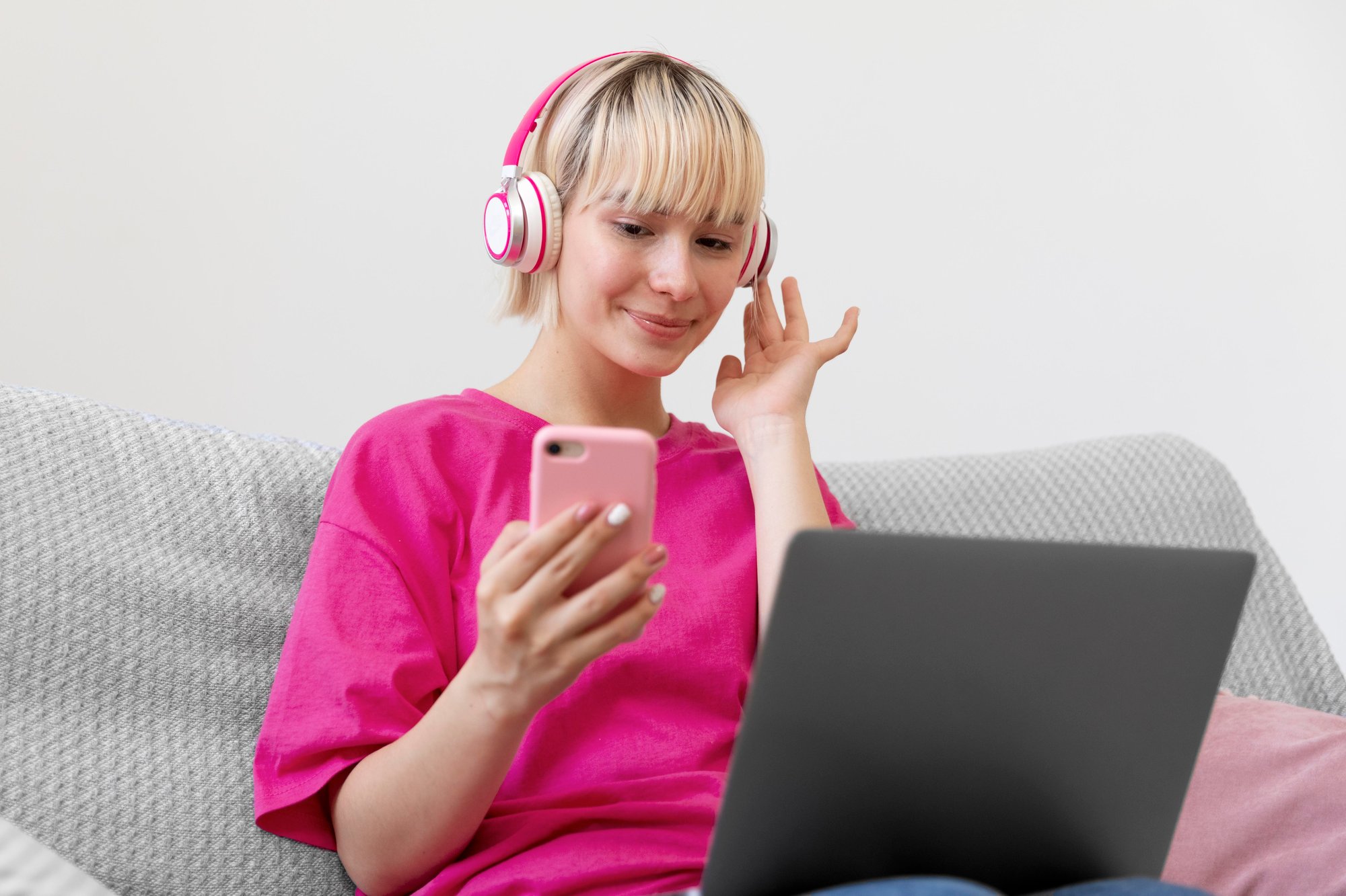 beautiful-woman-taking-selfie-while-working-from-home